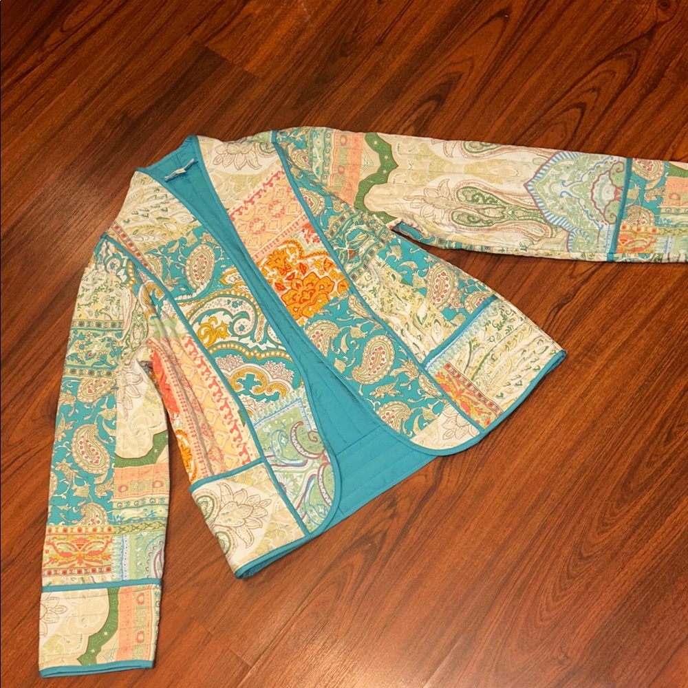 Sweet Generis Patchwork Paisley Quilted Jacket Blazer Sz L BohoChic Eclectic